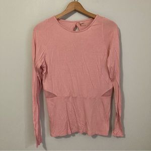 Karma pink long sleeve yoga top, mesh side panels, size medium